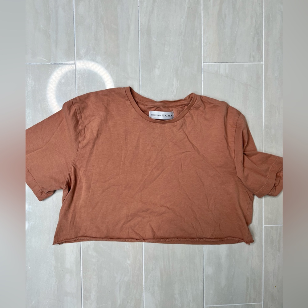 Zara Essentials Peach Crop Tee - Large